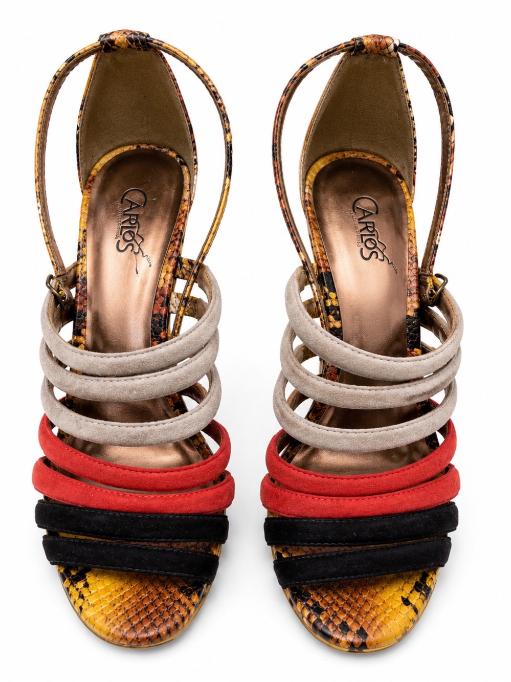 Carlos by Carlos Santana Multi-Color Strappy Heels - Yellow/Red/Black/Gray